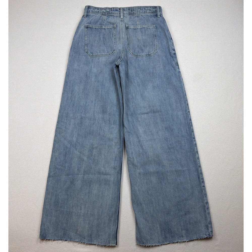 Lucky Brand Wide Leg Mid-Rise Jeans Size S Light Wash Raw Hem NWOT Drawstring - Picture 2 of 13